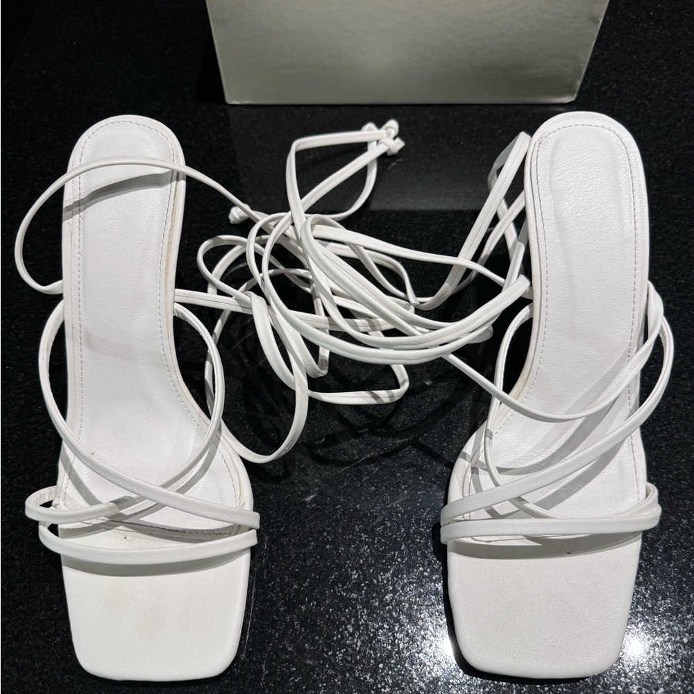 White ankle straps heels